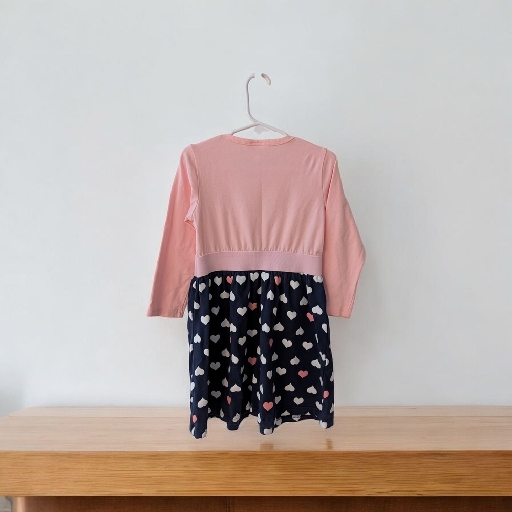 Pink and Navy Sequin Heart Girls Dress Cotton Casual Size 4-5 - Picture 2 of 8
